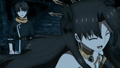 a group of anime characters are standing in a dark room