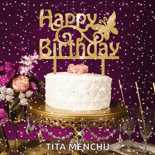 a cake with a happy birthday topper on top of it