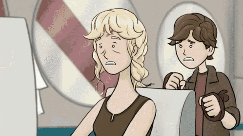 a cartoon of a man standing next to a woman with a sad look on her face