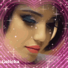 a woman 's face is in a heart shaped frame with the name gulicha on the bottom
