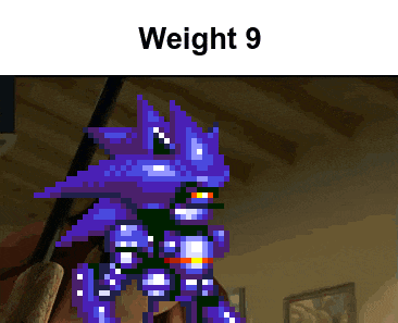 a pixel art of sonic the hedgehog with the words weight 9 on the bottom