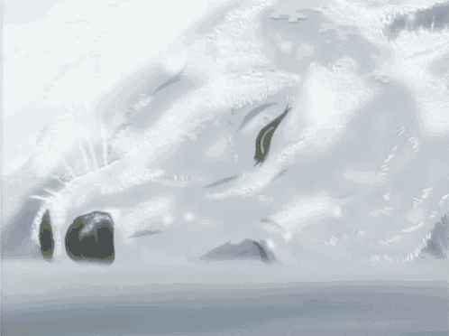 a painting of a snowy landscape with a few pieces of snow floating in the air