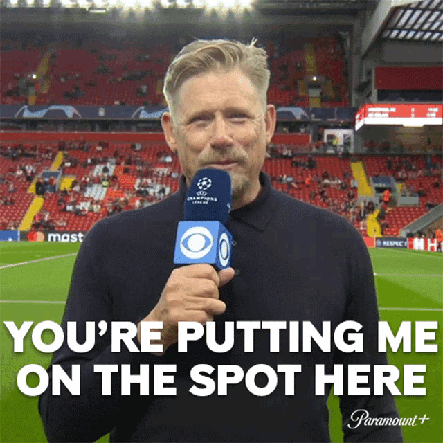 Youre Putting Me On The Spot Here Peter Schmeichel GIF - Youre Putting Me On The Spot Here Peter Schmeichel Uefa Champions League GIFs