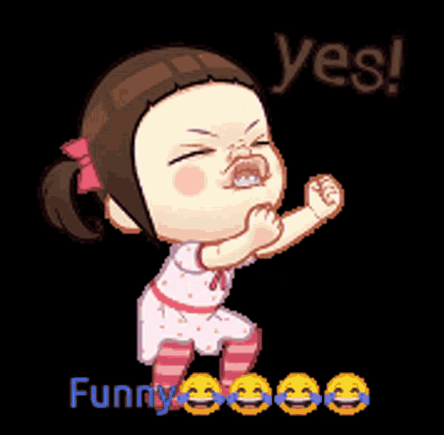 a cartoon of a girl saying yes with smiley faces