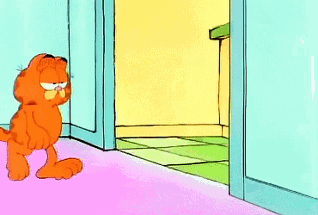 garfield is standing in a doorway in a cartoon