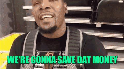 a man with a backpack is smiling and saying " we 're gonna save dat money "