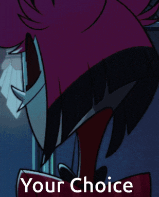 a cartoon character with horns and the words your choice