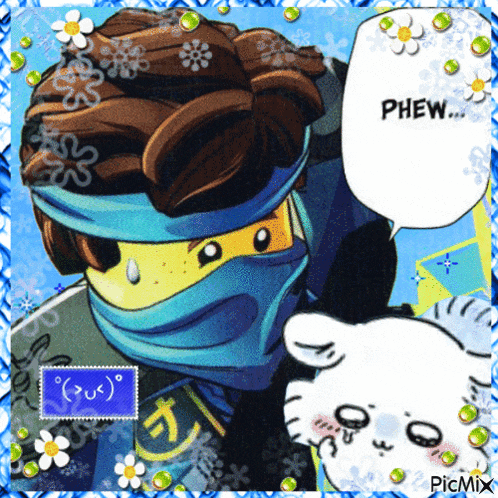 a picture of a ninjago character with phew written on it