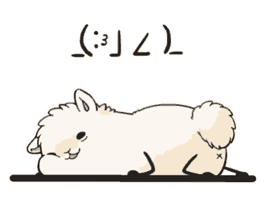 a cartoon drawing of a sheep laying down with a smiley face on its face .