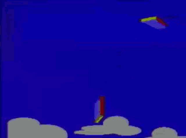 the letter t is flying through the air in a blue sky with clouds .