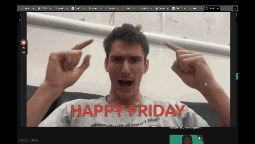 a happy friday message is displayed on a screen with a man