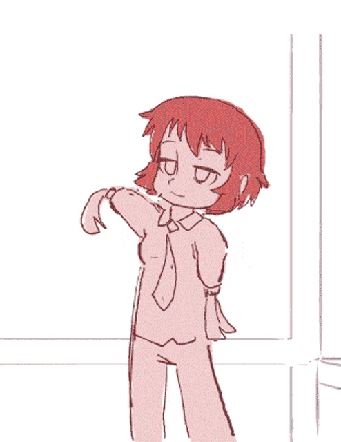 a drawing of a girl with red hair wearing a red shirt and tie