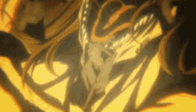 a close up of a person 's face in a cartoon with a lot of fire coming out of it .