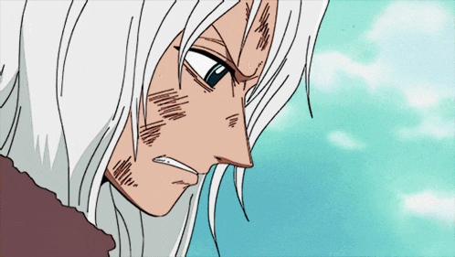 a drawing of a woman with white hair and a blue eye