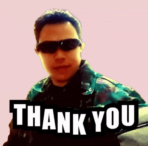 a man wearing sunglasses and a camouflage jacket says thank you