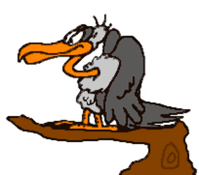 a cartoon bird with an orange beak is sitting on a branch