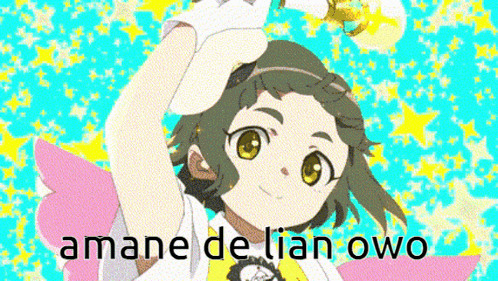 a cartoon girl is holding a star in her hand and says ' amane de lian owo '