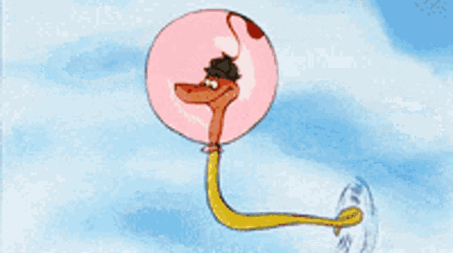 a cartoon of a monkey with a long tail blowing a bubble gum