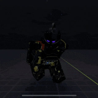 a robot with purple eyes is standing on a grid in the dark