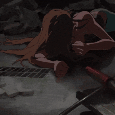 a cartoon character is laying on the ground with a hammer