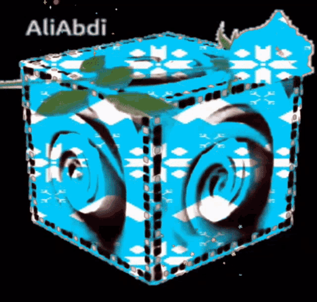 a blue cube with the name aliabdi on the bottom