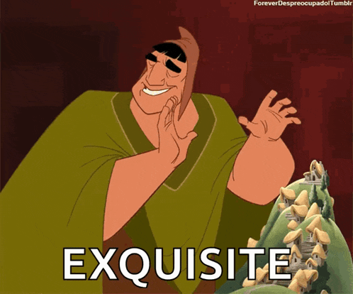 a cartoon character with the word exquisite written on it