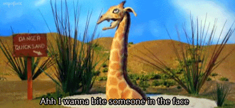 a cartoon giraffe is standing in front of a sign that says danger quick sand