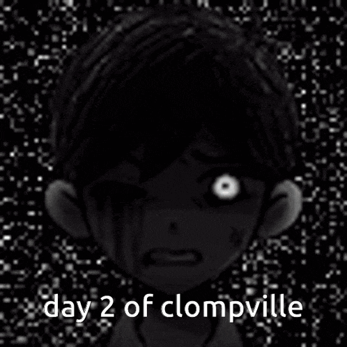 a cartoon of a boy with glowing eyes and the words `` day 2 of clompville '' .