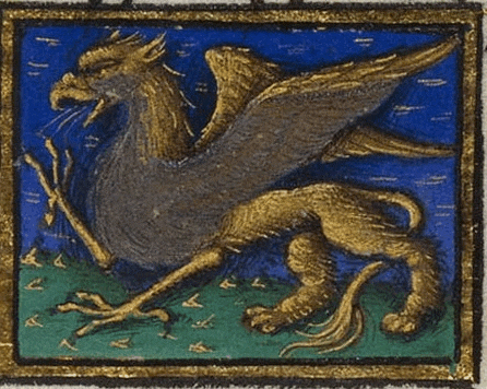 a painting of a griffin with wings and a tail
