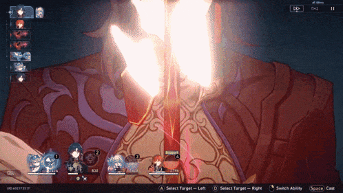 a screenshot of a video game that says select target left and right