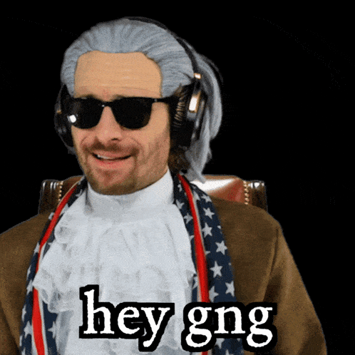 a man wearing a wig and headphones says hey gng