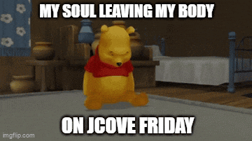 a cartoon of winnie the pooh in a bedroom with the caption my soul leaving my body on jcove friday