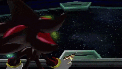 a shadow the hedgehog video game character is standing in a room
