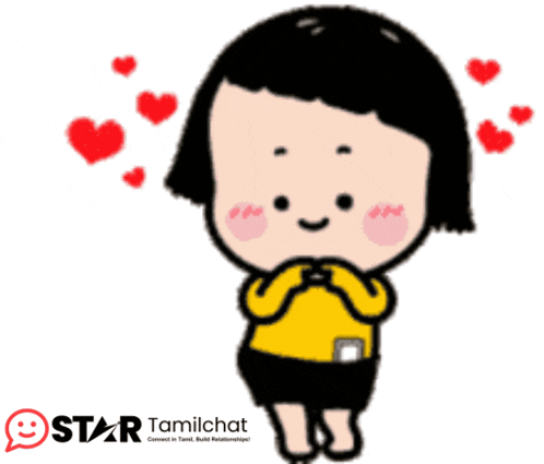 a cartoon girl is surrounded by red hearts and says star tamilchat on the bottom