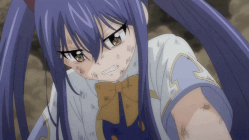a close up of a girl with purple hair