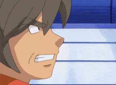a close up of a cartoon character 's face with a white mouth
