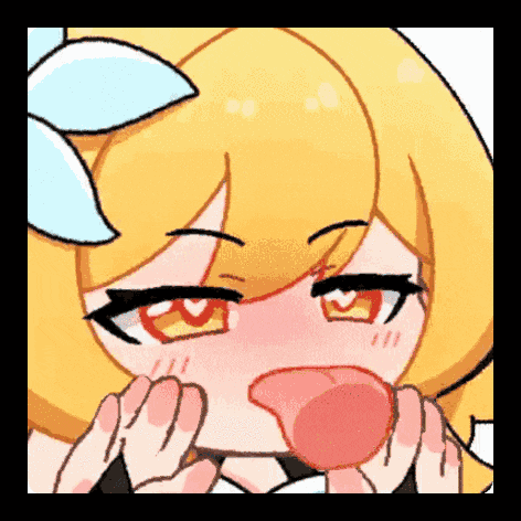 a cartoon girl with yellow hair and red eyes is sticking out her tongue .
