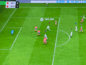 a soccer game is being played on a computer screen and the score is 55 to 0