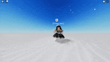 a girl in a maid outfit is standing in the sand with the name freecam above her head