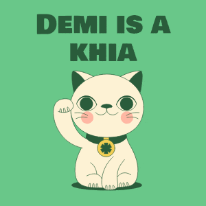 a cartoon cat with the words demi is a khia written above it
