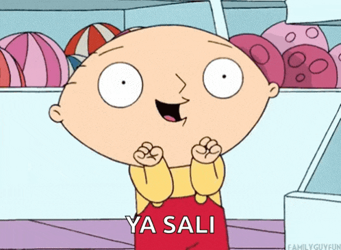 a cartoon character says ya sali in front of some balls