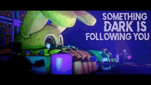 a cartoon character with the words something dark is following you on it .