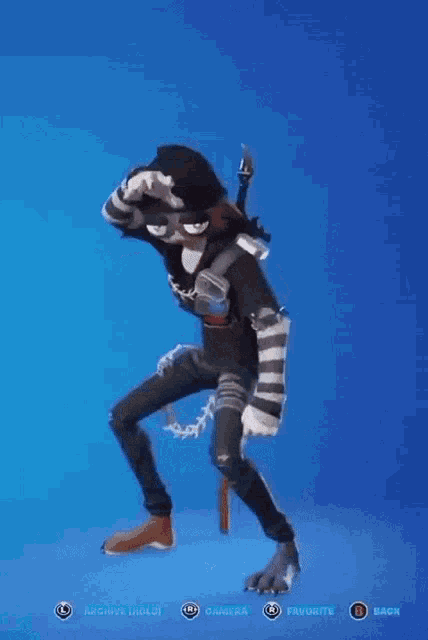 a cartoon character is standing on a blue background .