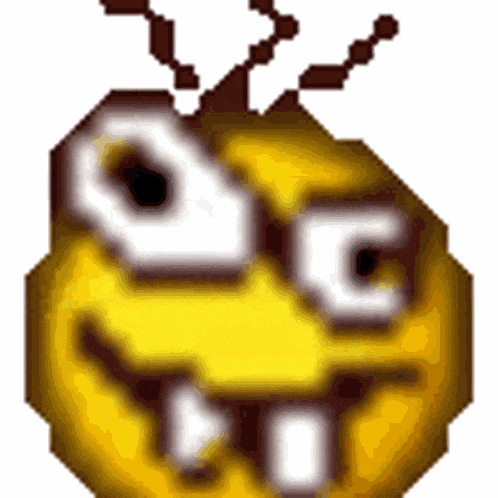 a pixel art of a bee with a smiley face on it