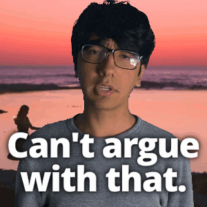 a man wearing glasses says " can 't argue with that " in front of a beach
