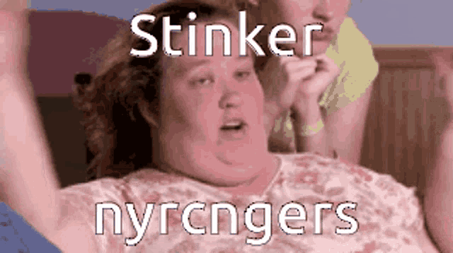 a picture of a woman with the words stinker nyrcngers on the bottom