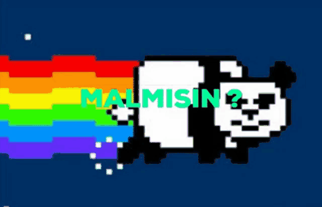 a pixel art of a panda with a rainbow coming out of its tail