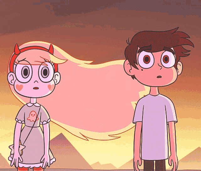 a boy and a girl are standing next to each other in a cartoon