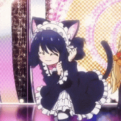 a girl with cat ears and a maid outfit is kneeling down