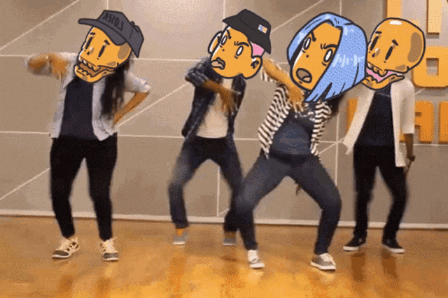 a group of people are dancing with one wearing a hat that says a&w